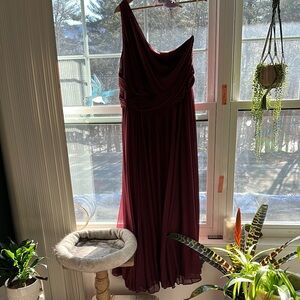 David's Bridal Red One-Shoulder Gown for Weddings